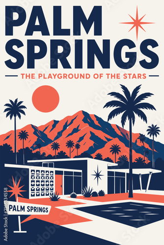 Palm Springs Travel Poster: Mid-Century Modern Desert Landscape