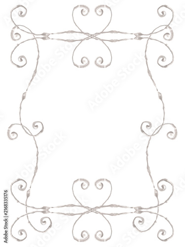 Elegant white ornamental frame with symmetrical swirling flourishes and delicate decorative scrollwork isolated on transparent background. Vintage romantic border with copy space for invitations