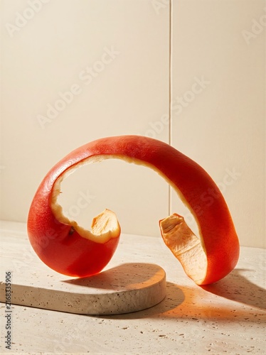 Orange Peel Curved on Stone Pedestal for Food Photography