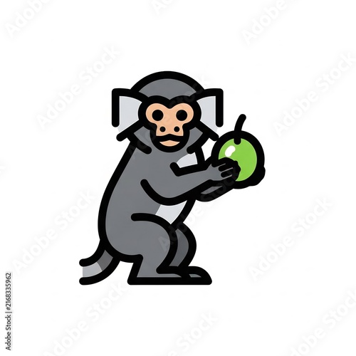 Monkey character holding green fruit vector illustration