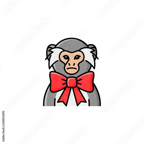 Monkey cartoon illustration wearing red bow tie