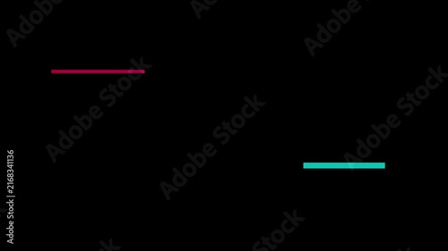 Minimalist abstract motion with red and teal horizontal lines on animation 4k black background, motion lines