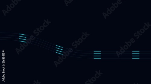Minimalist abstract wave motion 4k background, with glowing teal, lines and data, flow animation
