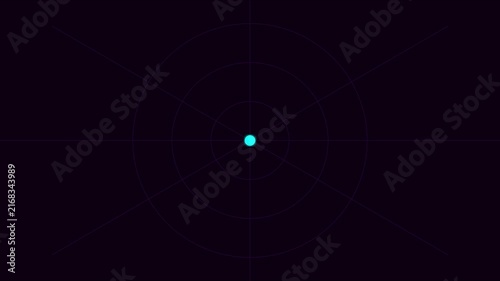 Minimalist digital radar interface with pulsing cyan point and concentric circles animation 4k background