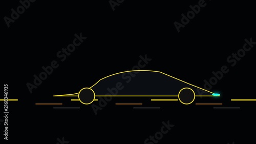 Minimalist neon car outline animation driving on road, abstract automotive motion for modern tech and transportation concepts 4k