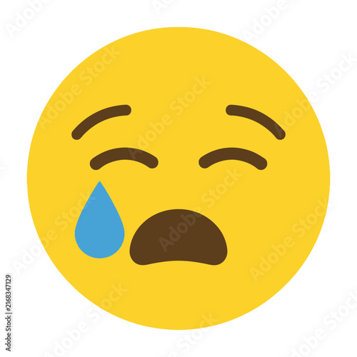 Crying face emoji with blue tear drop and sad expression yellow cartoon symbol