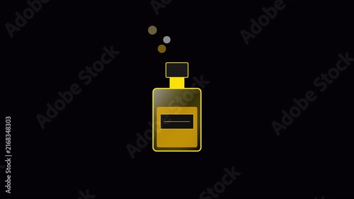 Minimalist perfume bottle animation with floating bubbles on 4k black background, fragrance scent