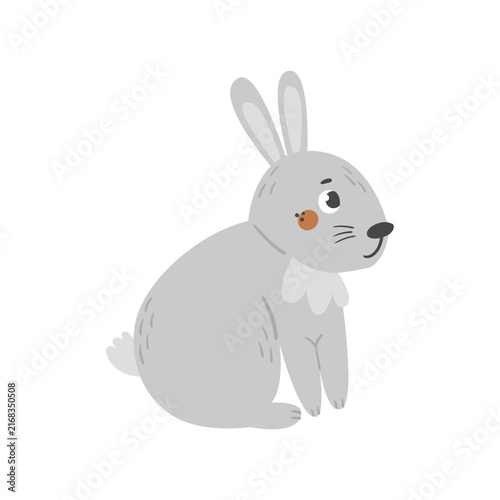 Cute vector illustration of a cartoon bunny rabbit sitting in profile, isolated on a white background.