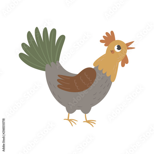 Cute vector illustration of a cartoon rooster isolated on a white background.