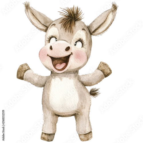 Foto Smiling Cartoon Donkey Character Illustration.