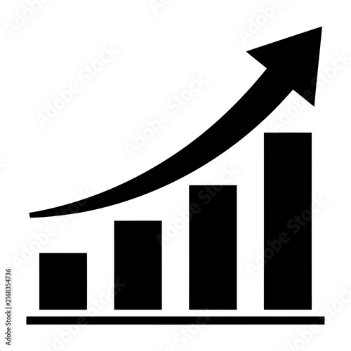 Black rising bar chart icon with an upward trend arrow showing business growth