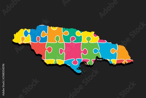 Creative map of Jamaica from color puzzle, jigsaw