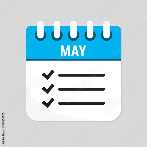 Icon calendar May month, to-do list, checklist