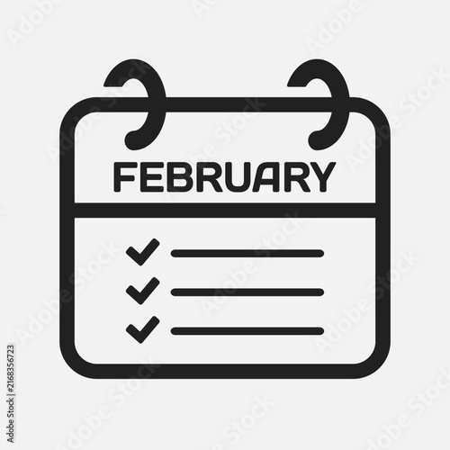 Icon calendar February month, to-do list checklist
