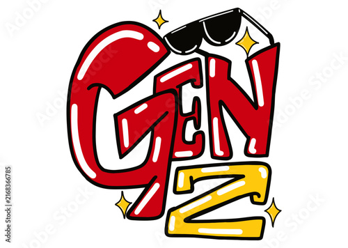 Bold 3D generation Z text with sunglasses and stars for youth marketing campaigns
