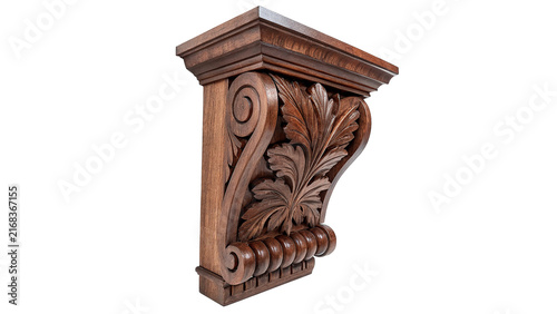 Принти на полотні Ornate carved wooden corbel architectural design element isolated on a white bac