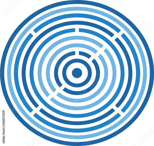 Blue concentric circles target pattern vector illustration representing radar signal, focus, and technology background design