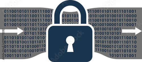 Padlock securing binary code data stream vector illustration representing encryption, cybersecurity, and information protection