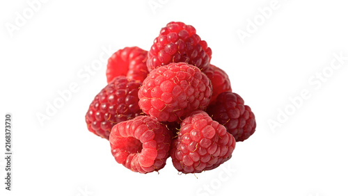 Heap of fresh ripe red raspberries isolated on transparent background.