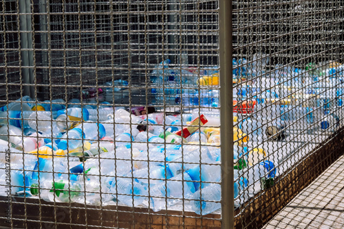 Image of Plastic bottles and containers prepared for recycling