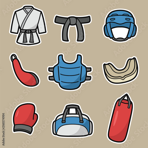 set of karate equipment good for sticker, badge, element design, printable, etc