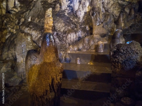 Canvastavla Natural limestone stalagmites and stalactites inside an underground cavern featu