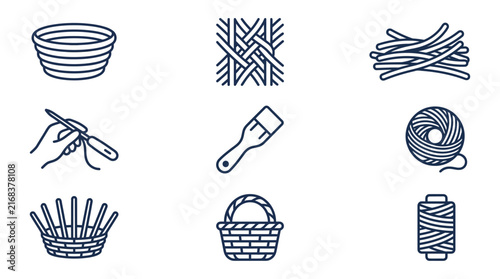 Wicker basketry and fiber weaving process icons.