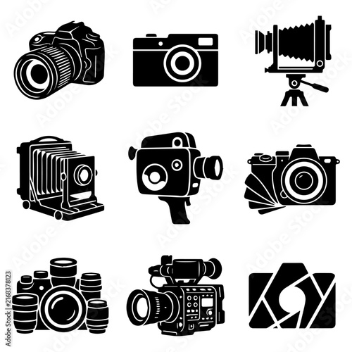 Vintage camera silhouette vector icon set retro photography collection
