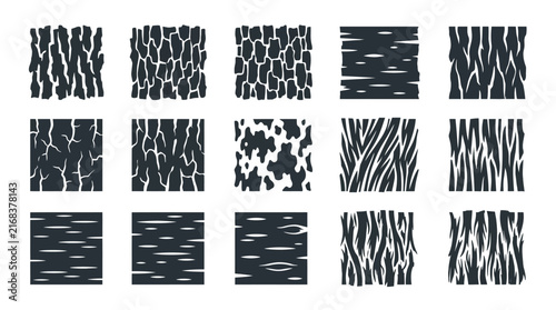 Wood bark and tree texture pattern swatches.