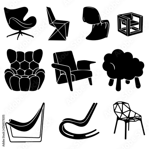 Modern furniture silhouette icon set vector chairs collection