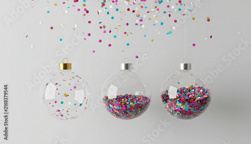 Christmas ornaments with colorful confetti
