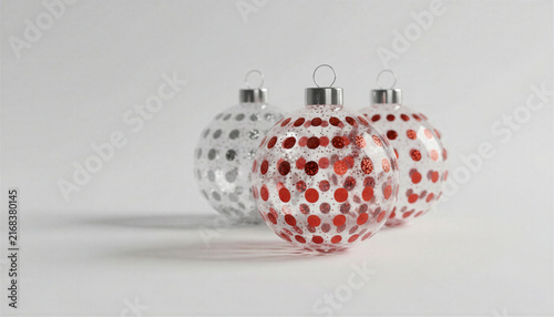 Christmas ornaments with red and silver glitter dots