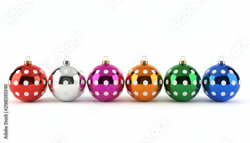 Row of colorful Christmas ornaments