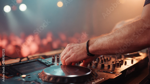 electrifying scene that captures essence of electronic music with pulsating beats and glowing lights