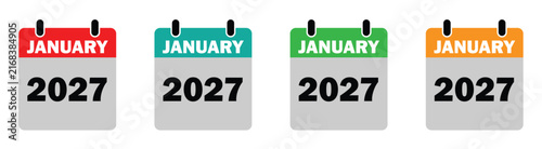 January 2027 calendar icon set vector isolated on white background annual event schedule and planner symbol collection