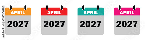 April 2027 calendar icon set vector isolated on white background annual event schedule and planner symbol collection
