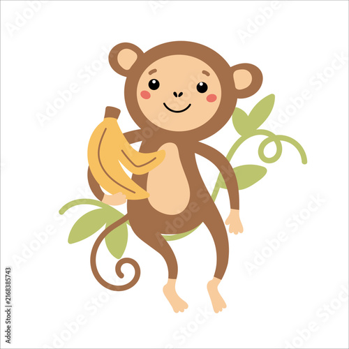 Photography Smiling monkey with banana illustration