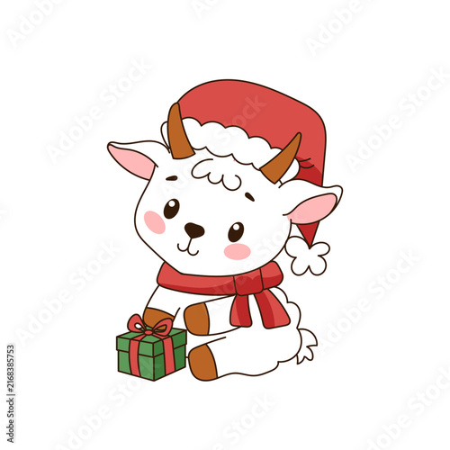 Funny little goat with gift