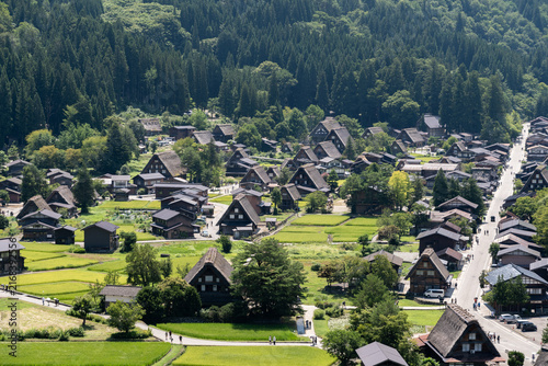 夏の白川郷 合掌造り集落の俯瞰風景