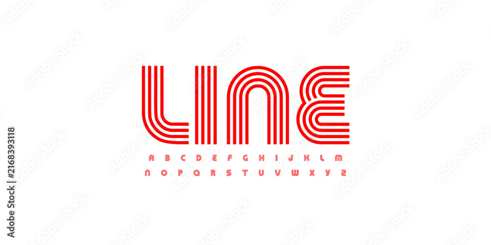 Fototapeta premium Striped Retro Sport Font Linear Logo Outline Alphabet Geometric Pattern Letter Set Modern Typography. Creative Typographic Design for Road Title Soccer Poster Headline. Bauhaus Fonts. Vector Typeface
