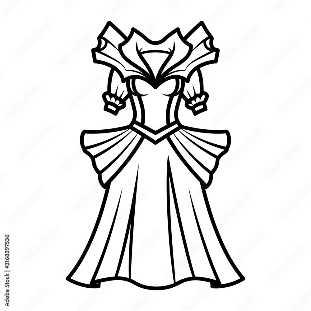 Fototapeta premium Elegant queen or princess fantasy dress outline vector illustration