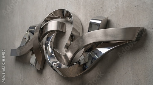 Space Age Metal Art, Abstract Chrome Sculpture on Wall Surface