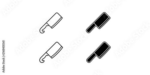 Photography Meat cleaver icons in outline and solid black styles for kitchen butchery and culinary design