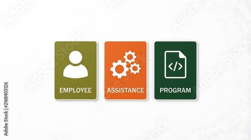 Employee Assistance Program concept with colorful business cards and icons