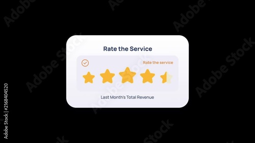 Interactive rate service card displays customer star rating badge. Animated rate service graphic highlights user review. Smooth rate service element provides clear concept for feedback ui.