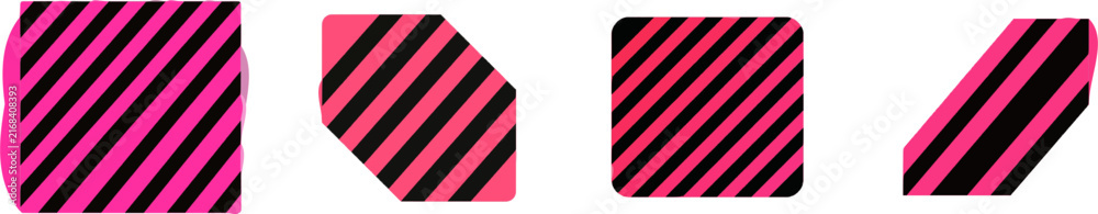 Fototapeta premium A trendy minimalist flat vector icon showcases Memphis-style geometric design with parallel diagonal hazard stripes in vibrant pink and black colors, isolated on a pure white background