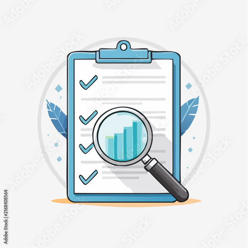 Analyse de données avec loupe et graphique sur clipboard