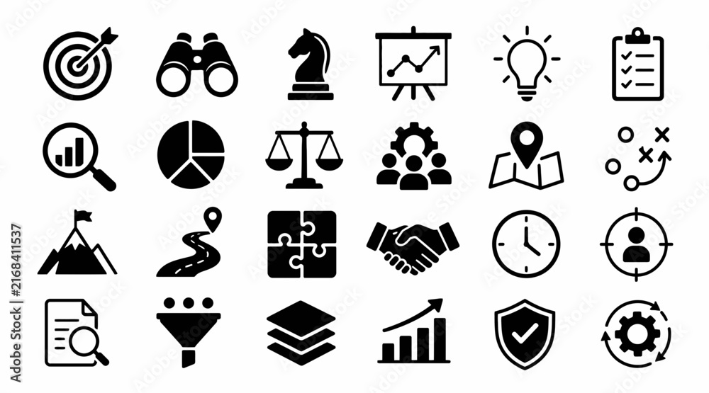 Obraz premium Black and white business and technology icons set 3.
