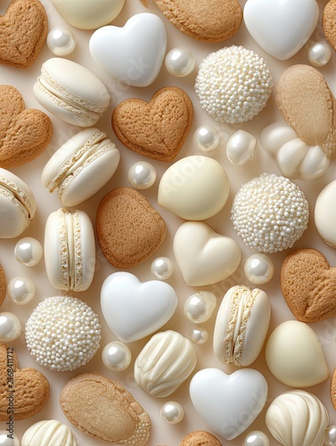 Elegant Flat Lay of White and Pastel Treats