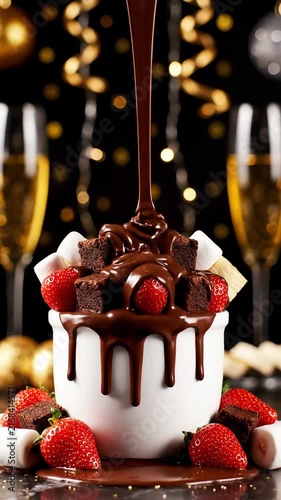 Decadent Chocolate Fondue Dessert With Fresh Strawberries and Soft Marshmallows for Festive Celebrations